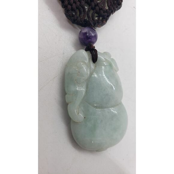 Vintage Necklace Amethyst Genuine Pearl Jade Elephant & Butterfly Pendants - Picture 8 of 13